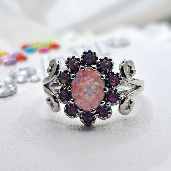 Lavender Purple Fire Opal Cabochon Ring on 925 Silver - Women's Je… - Picture 7 of 8